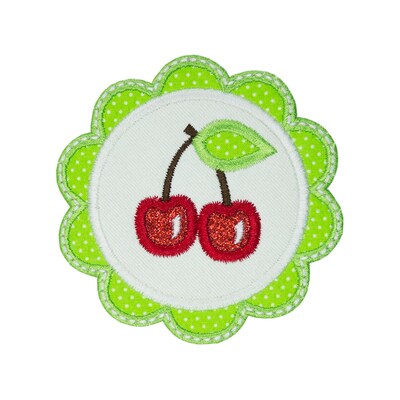 Cherries on Scallop Background Sew or Iron on Embroidered Patch - image1